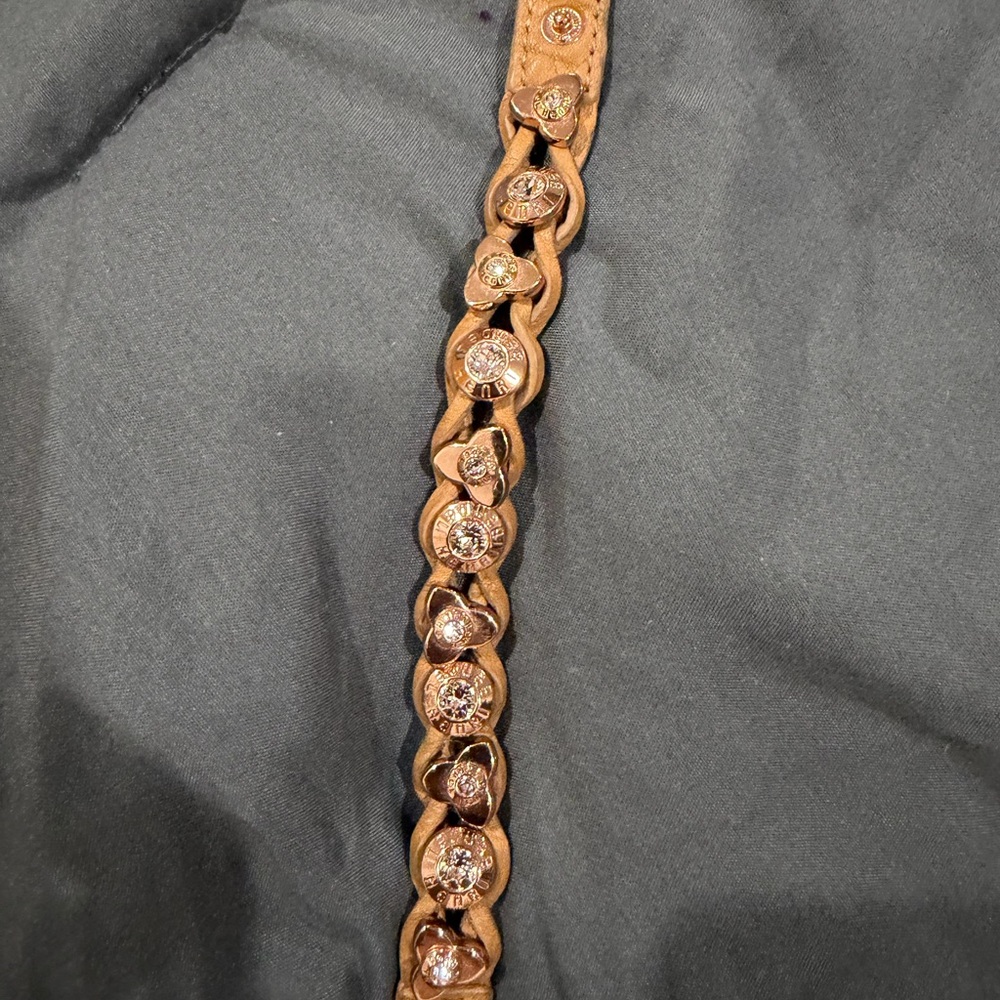henri bendel Tan Leather Bracelet with Gold-Tone Crystal Accents
